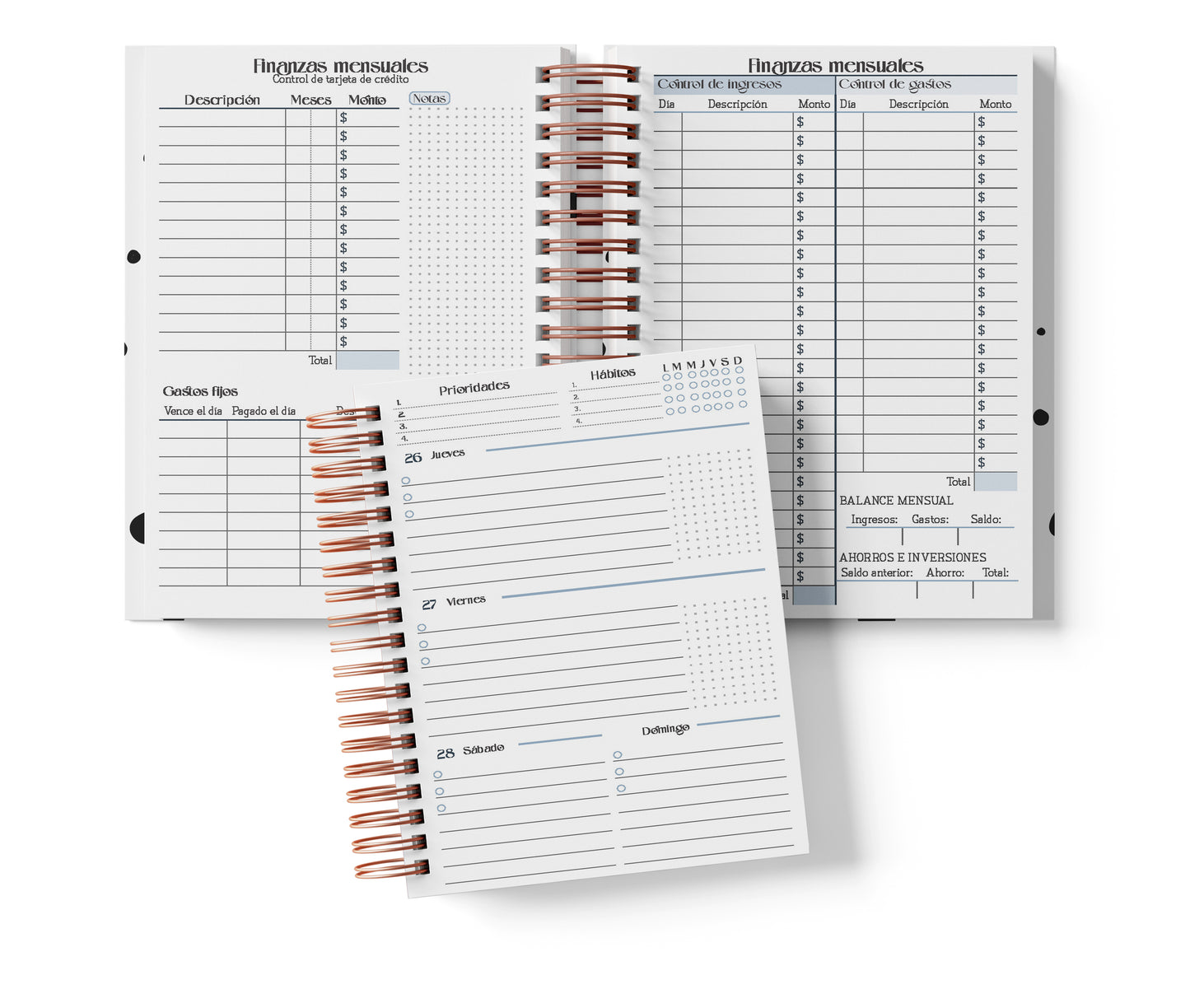 Agenda Semanal Digital 2026–2027 en Español • Formato Horizontal • Minimalista Azul • Media Carta 14×21.5 cm / 5.5×8.5 in • PDF 224 páginas