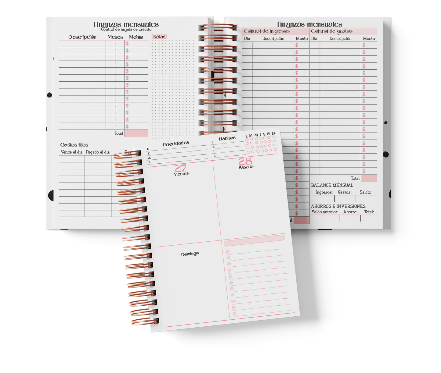 Agenda Semanal Digital 2026–2027 en Español • Minimalista Rosa • Media Carta 14×21.5 cm / 5.5×8.5 in • PDF 224 páginas