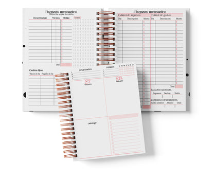 Agenda Semanal Digital 2026–2027 en Español • Minimalista Rosa • Media Carta 14×21.5 cm / 5.5×8.5 in • PDF 224 páginas