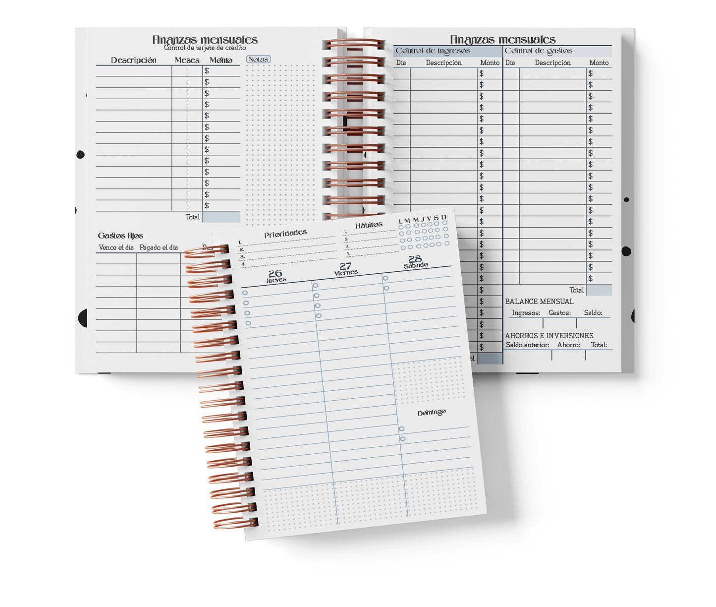Agenda Semanal Digital 2026–2027 en Español • Formato Vertical • Minimalista Azul • Media Carta 14×21.5 cm / 5.5×8.5 in • PDF 224 páginas