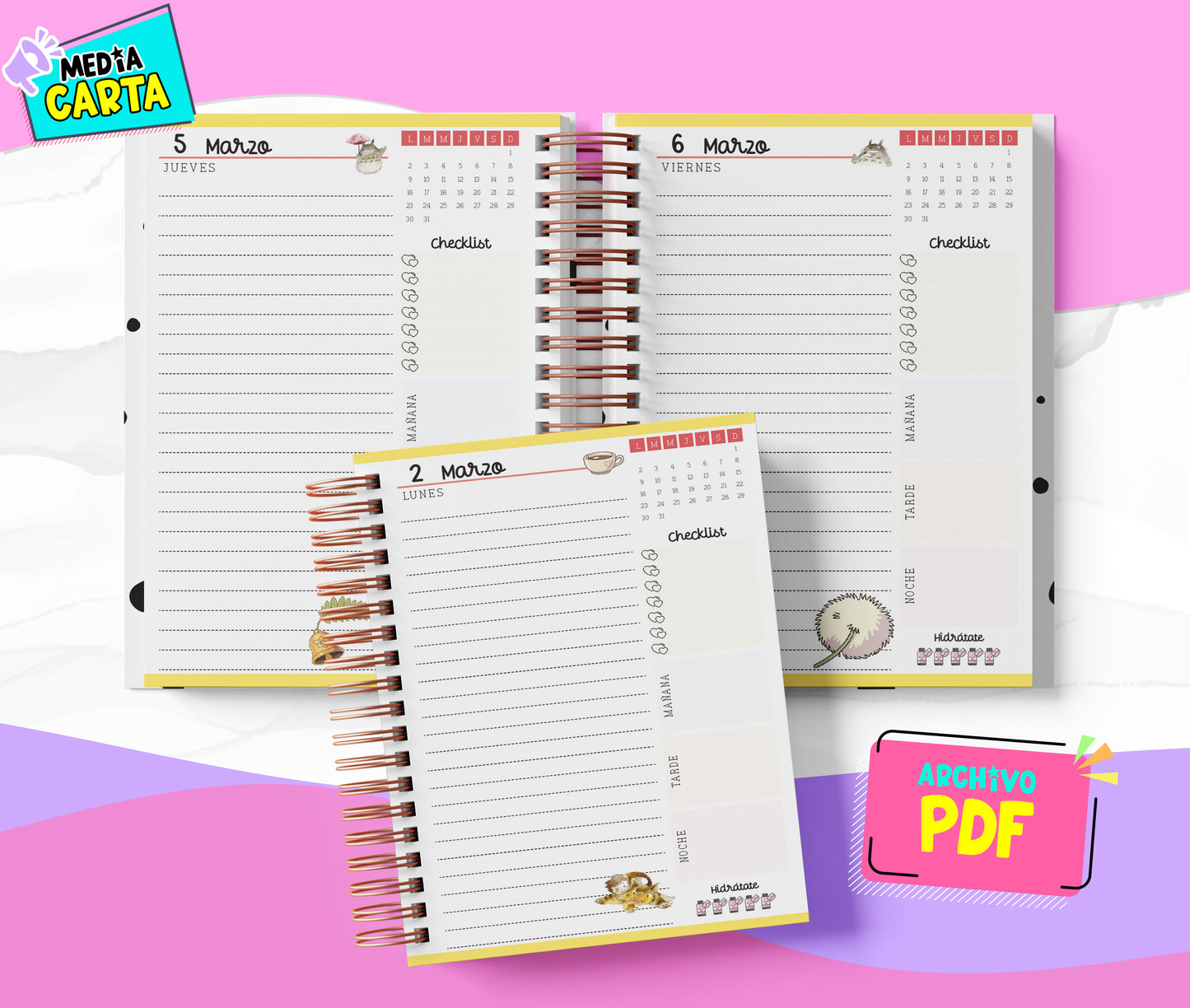 Agenda Diaria 2026 de Totoro (PDF no editable) – Día por Página – Media Carta 14×21.5 cm – Español