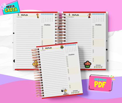 Agenda Diaria 2026 de Snoopy (PDF no editable) – Día por Página – Media Carta 14×21.5 cm – Español
