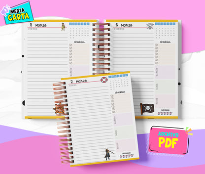 Agenda Diaria 2026 de One Piece (PDF no editable) – Día por Página – Media Carta 14×21.5 cm – Español