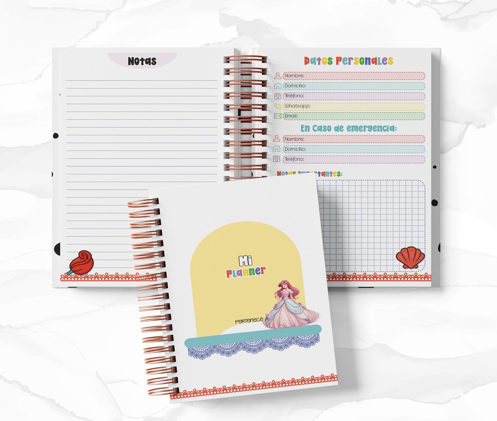 Planner Diario con Horario cada 30 Min - Ariel - La Sirenita
