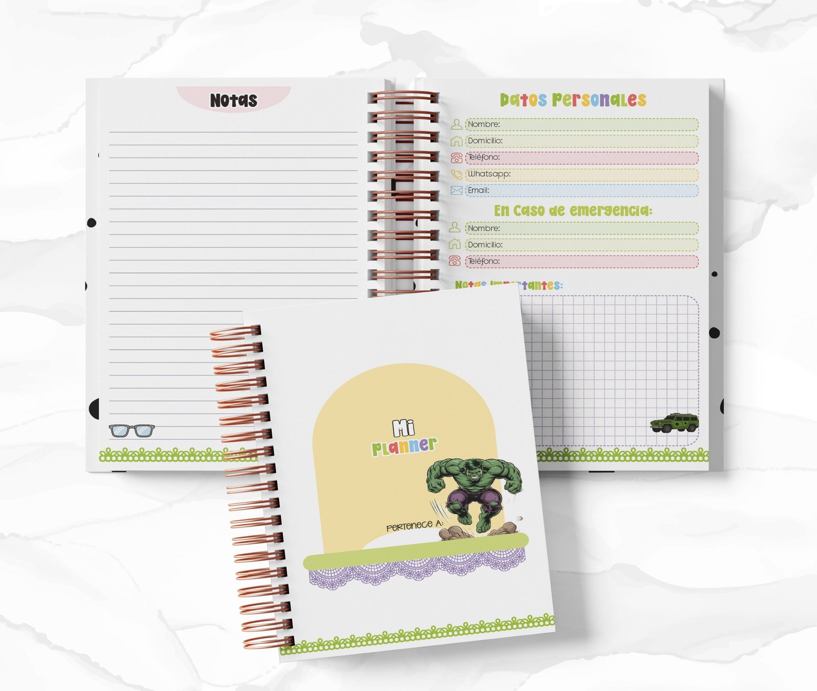Planner Diario con Horario cada 30 Min - Hulk