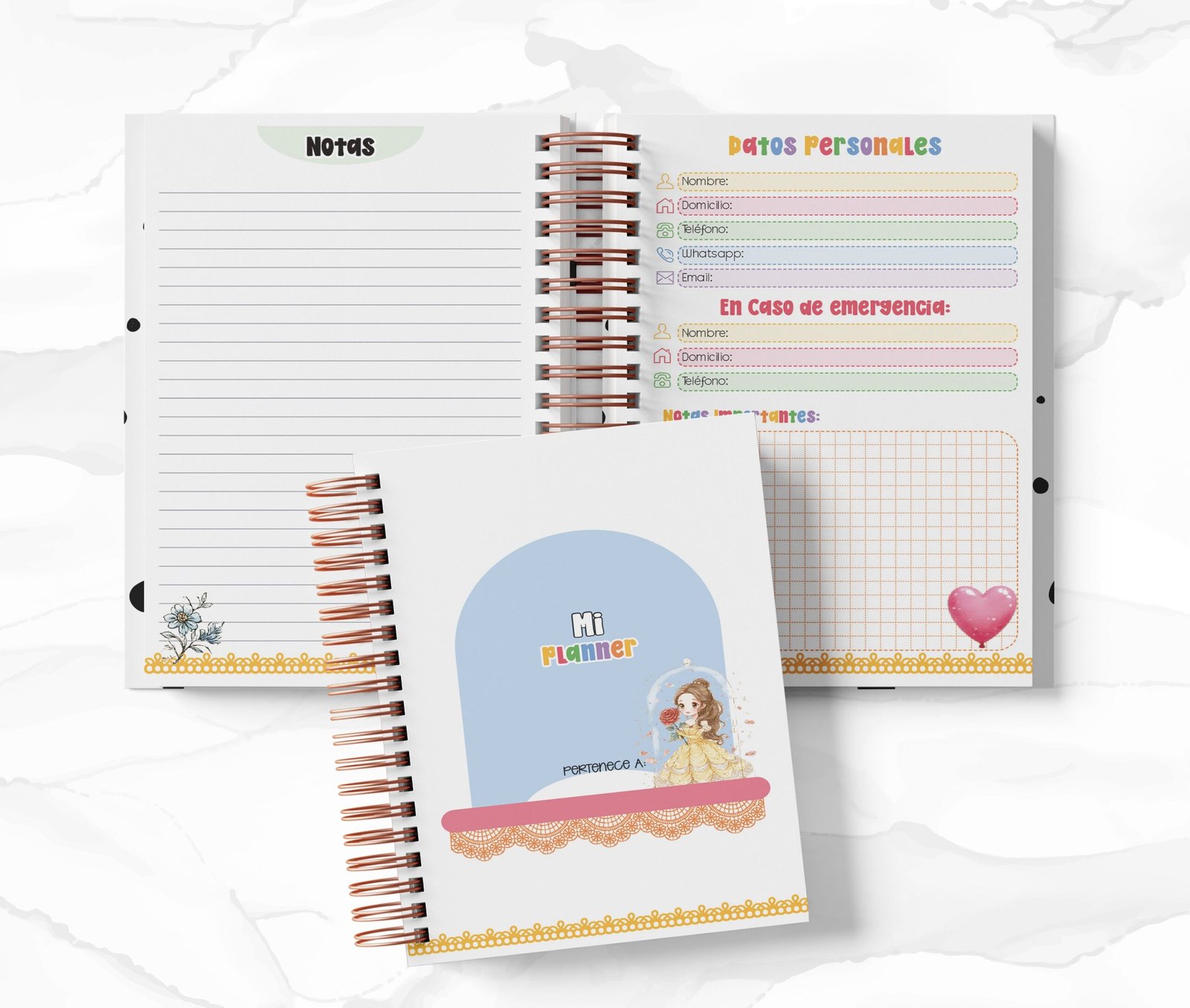 Planner Diario con Horario cada 30 Min - La Bella y la Bestia