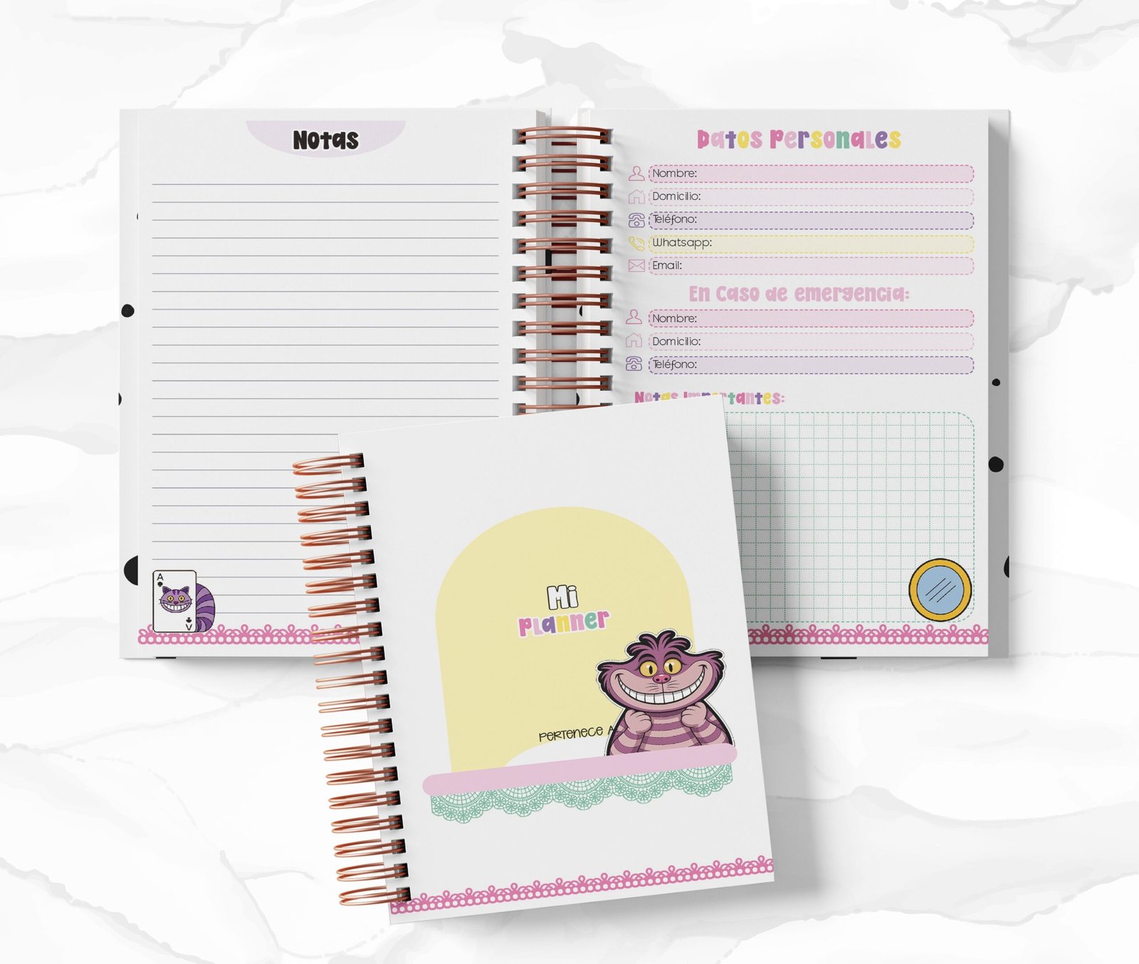 Planner Diario con Horario cada 30 Min - Gato de Cheshire