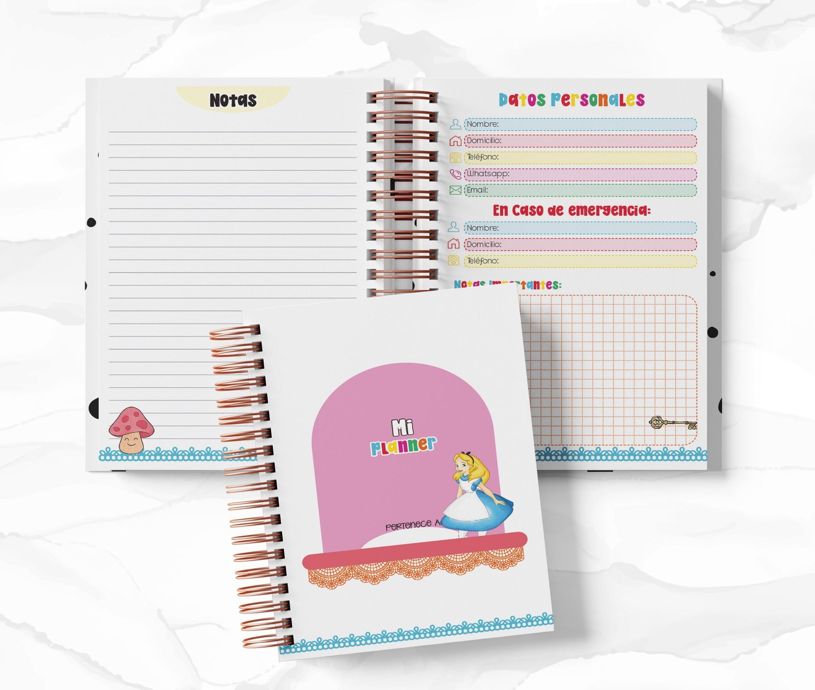 Planner Diario con Horario cada 30 Min - Alicia en el País de las Maravillas