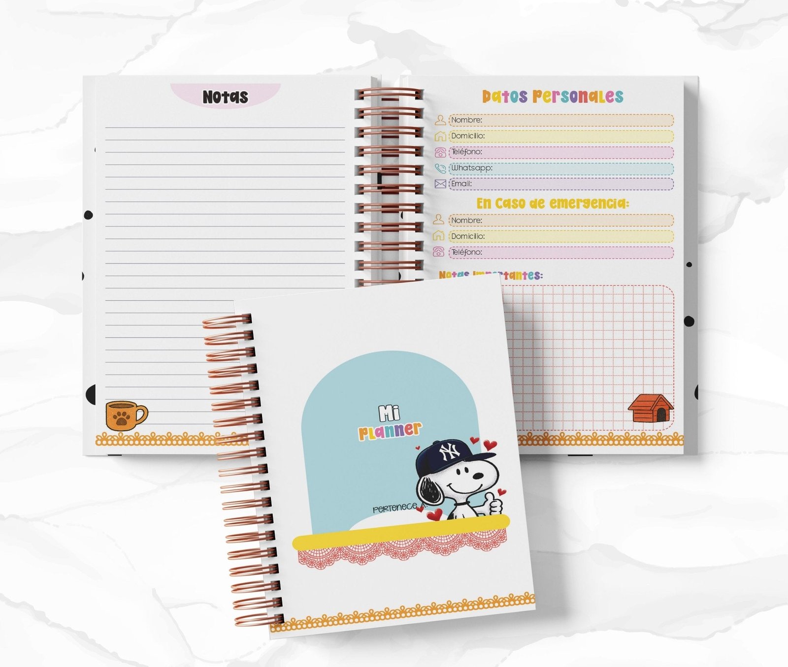 Planner Diario con Horario cada 30 Min - Peanuts (Snoopy & Charlie Brown)