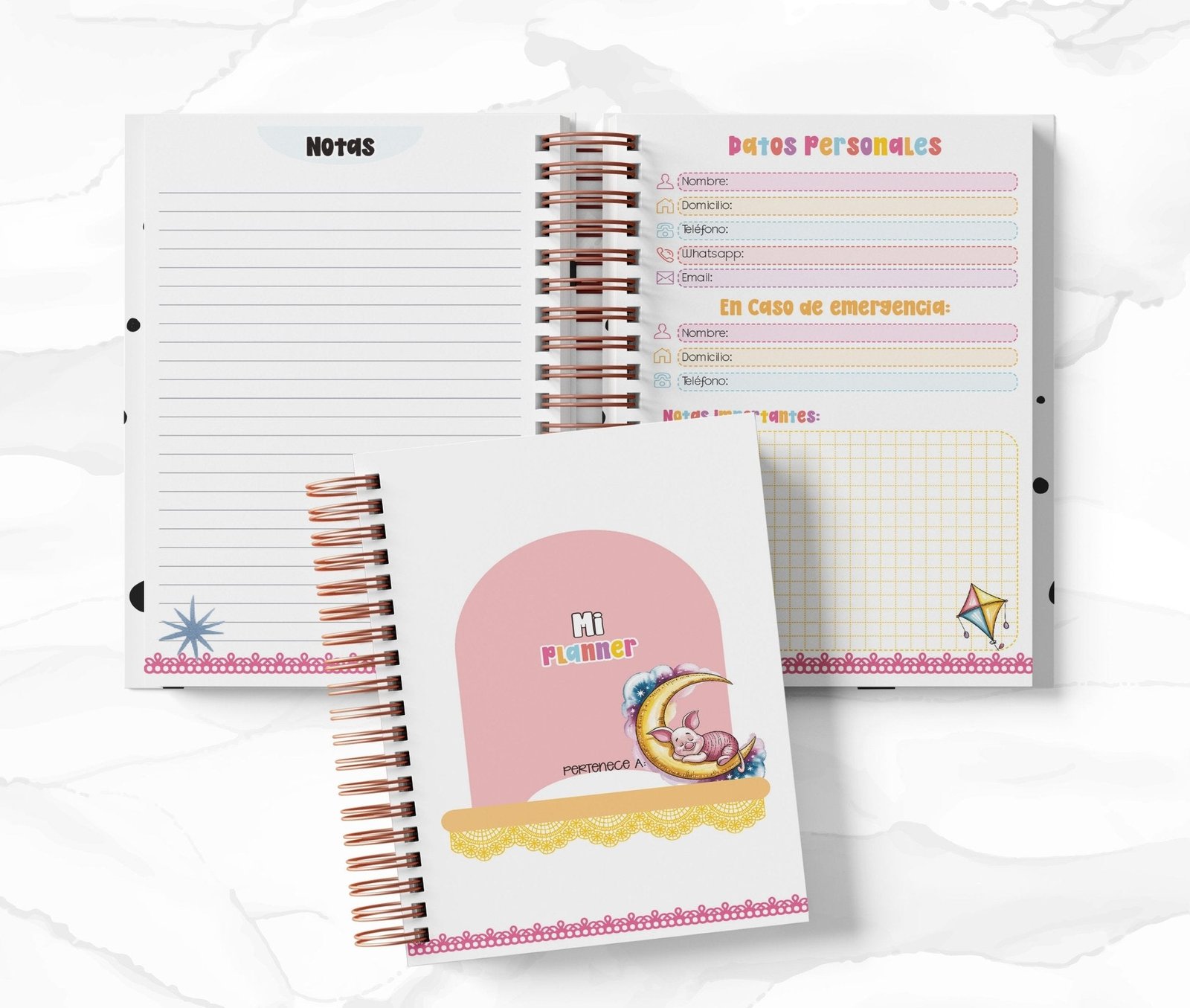 Planner Diario con Horario cada 30 Min - Piglet