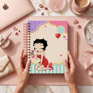 Mockup de portada Betty Boop 016 con cupcake, globo de corazón y marco pastel; la compra incluye archivos digitales.