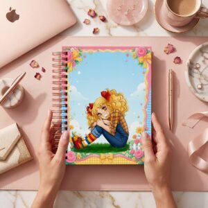Mockup de portada del pack Candy, modelo 011: Candy sentada sobre el pasto, cielo azul, rosas y lazos amarillos; archivos digitales.
