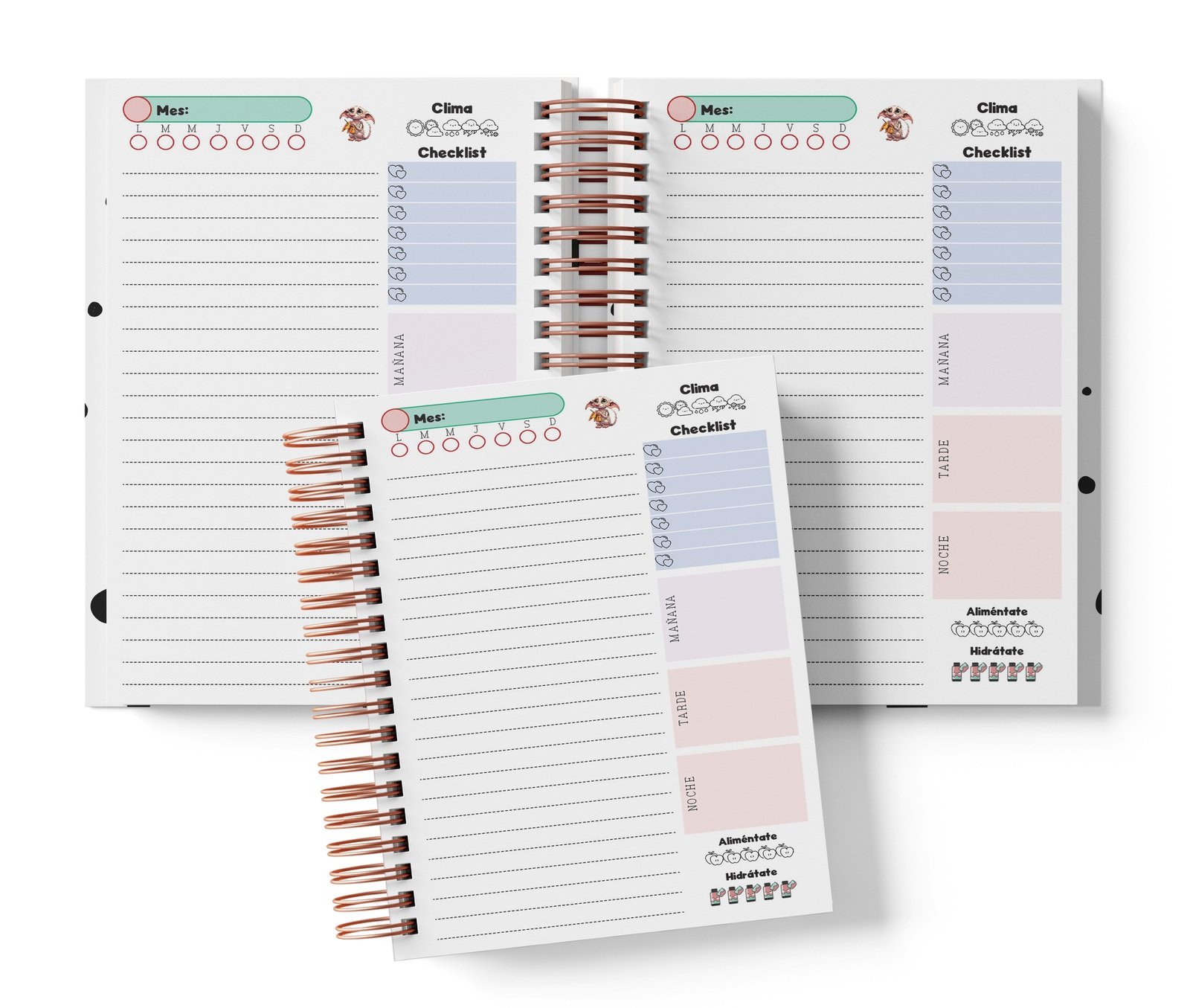 Planner diario Harry Potter con Mes y selector de día por completar, clima, Checklist, alimentación e hidratación.