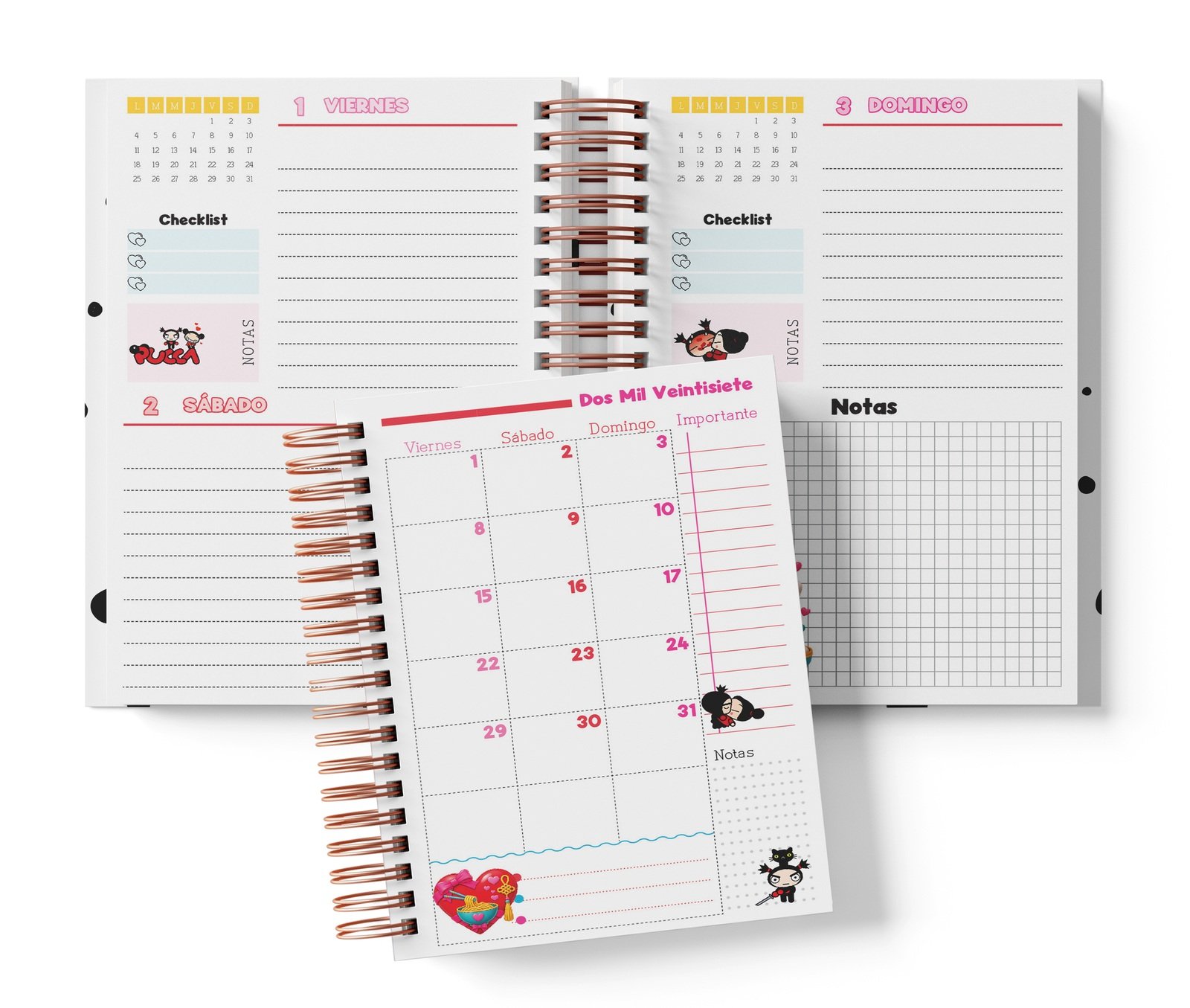 Interior Pucca de dos días fechado: viernes y sábado, domingo con notas y muestra mensual.