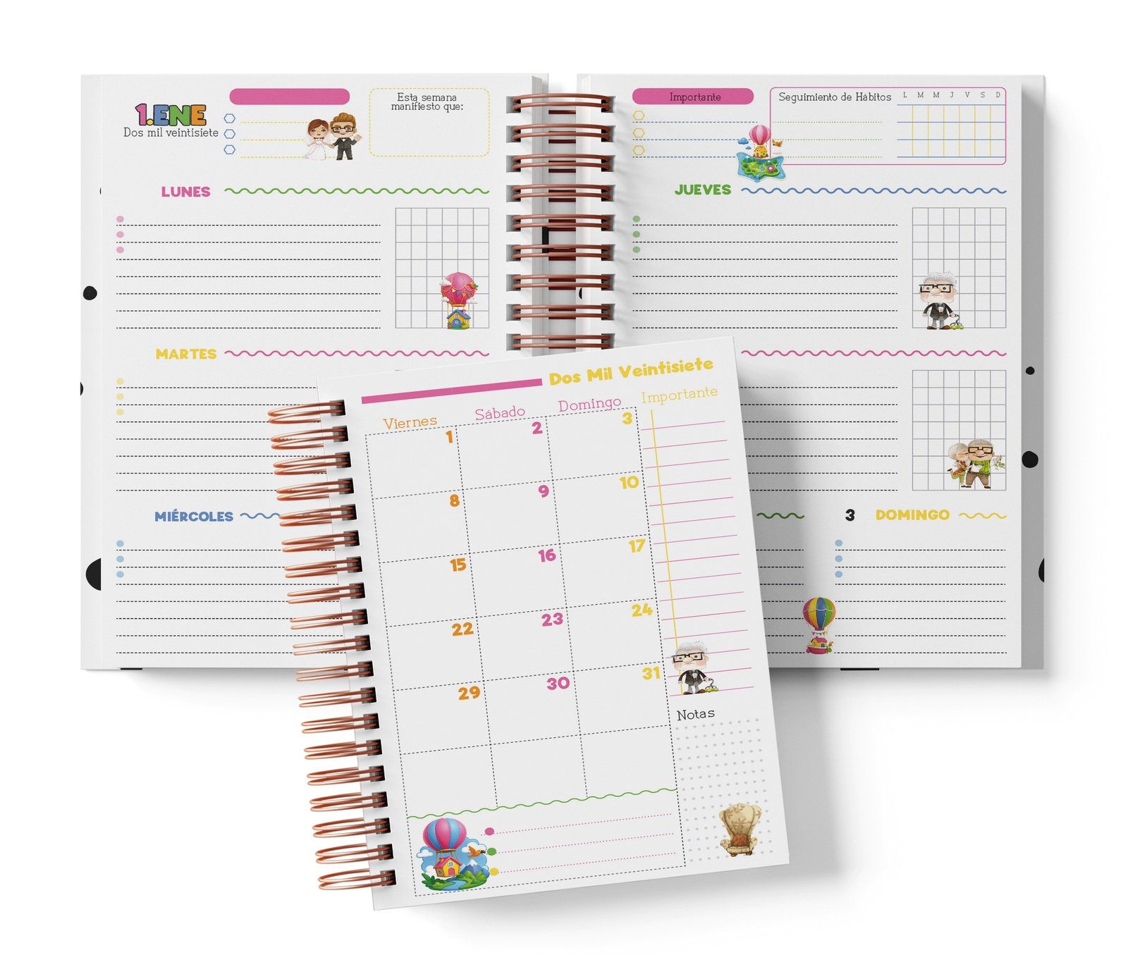 Interior semanal UP con planificación por días, Seguimiento de Hábitos y muestra mensual.