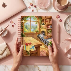Mockup de la portada Winnie 007: Winnie dentro de una caja amarilla en un taller de paquetes, con paisaje visible por una ventana. Se entregan archivos digitales.